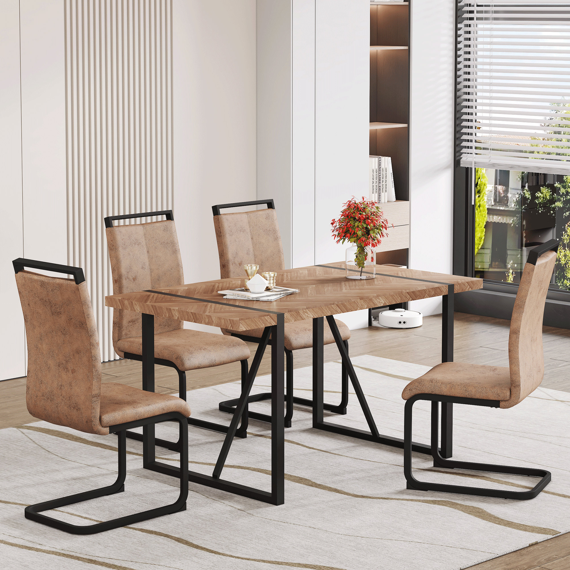 George Oliver Table And Chair Set.A Retro Rectangular Dining Table With ...