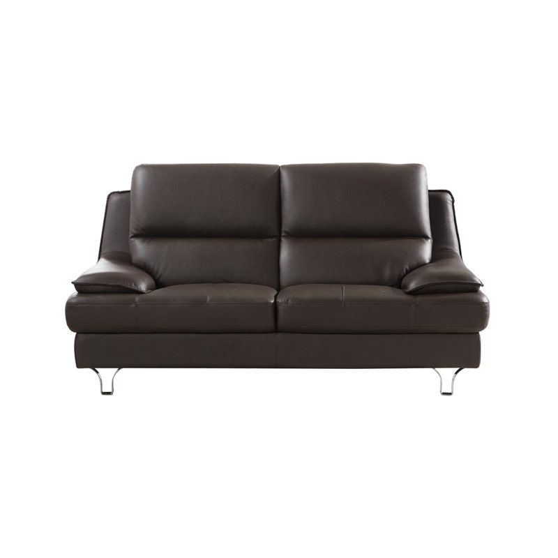 Hillwill 67" Leather Match Pillow Top Arm Loveseat, Dark Chocolate Leather Match