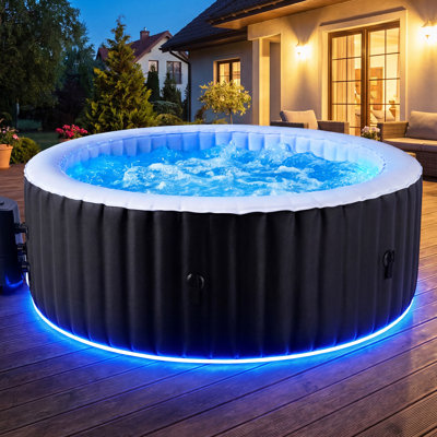 Spa gonflable rond en PVC pour 4 personnes 71 po x 71 po x 25 po avec éclairage à DEL intégré et jets à bulles pour le patio