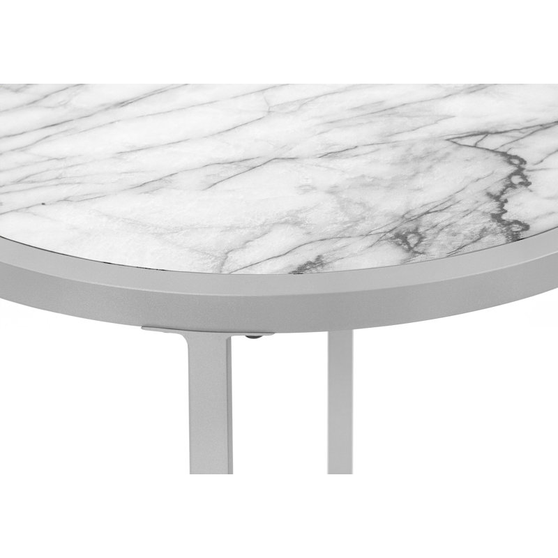 Round Silver Metal and White Marble Accent Table