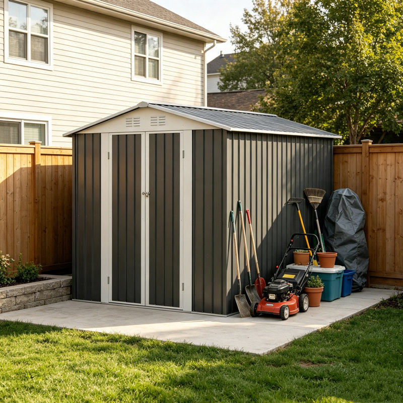 Remise de jardin en métal avec porte à charnière 6 po x 9 pi Gris
