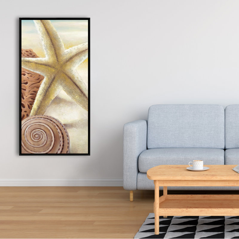 Starfish and seashells at the beach - 24"x48" Framed canvas