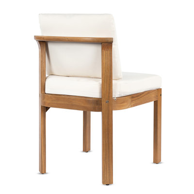 Acacia Wood Outdoor Dining Chair (Set of 2), Teak Finish Wood + Cream Cushions