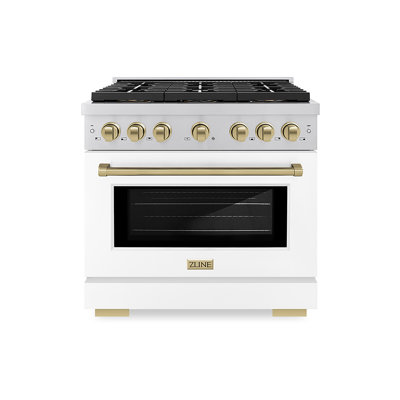 ZLINE Autograph 36 in. Paramount Gas Range with 6 DuoPro Burners w/ Black Door & Gold Accents