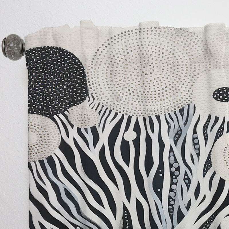 Ashtyn Black And White Abstract Corals River I - Coastal Coral Curtain - Velvet Room Darkening - 1 panel, 52" W x 108" L
