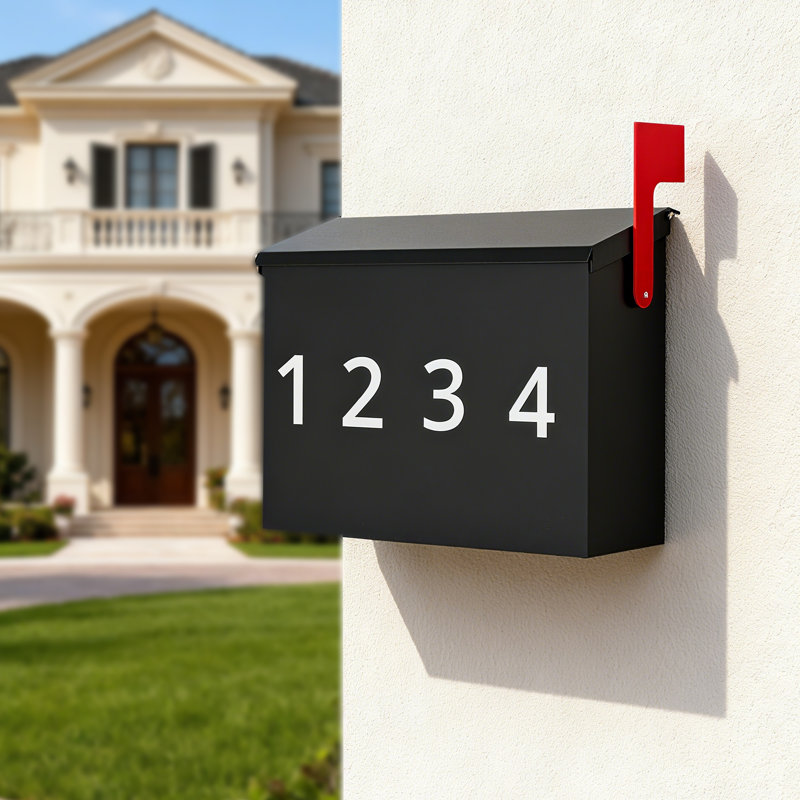 Wall Mounted Mailbox With Red Flag