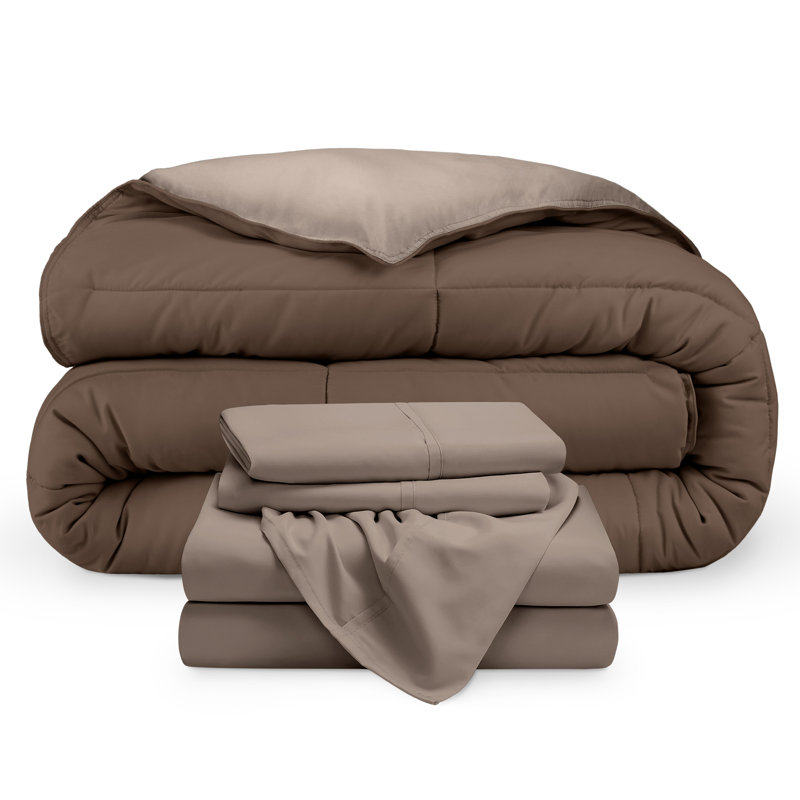 Microfiber Reversible Bed-In-A-Bag, Cocoa/Taupe, Taupe, Full/Double Comforter + 2 Pillowcases