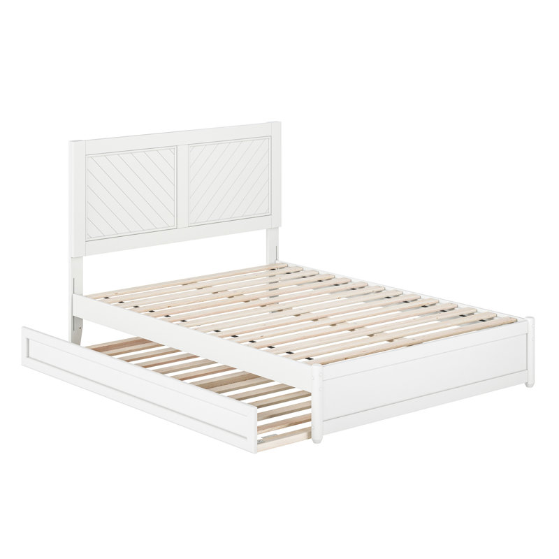 Lit plateforme en bois massif avec pied de lit et gigogne Lamarkus, Double, Blanc