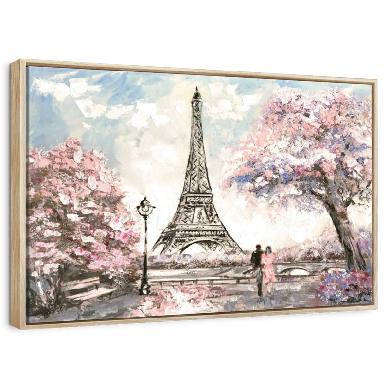 Les amoureux du printemps à Paris, Cadre flottant en bois naturel, 13 po x 9 po