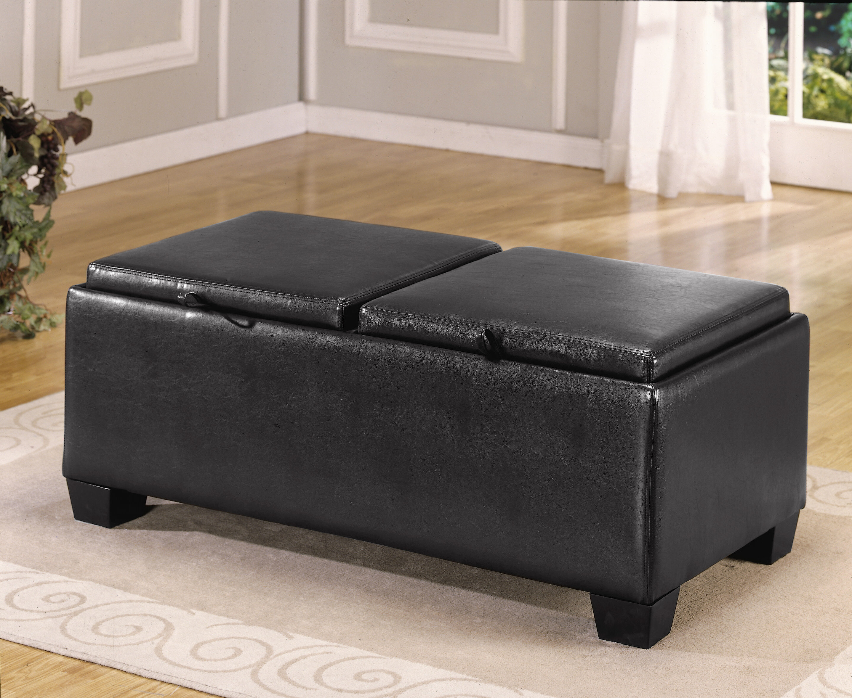 Faux leather store rectangular ottoman