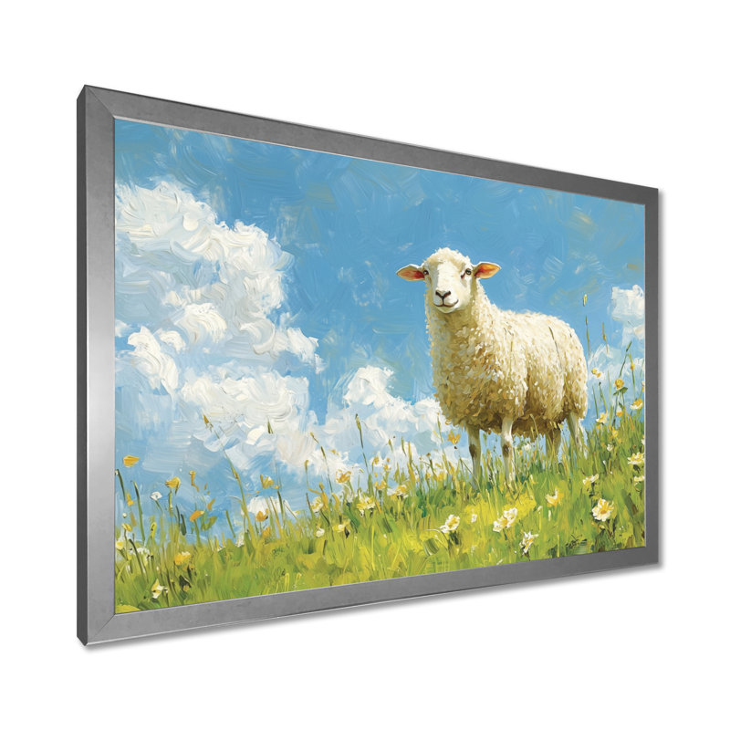 Dovenson Quiet Pasture Sheep Portrait - Sheep Wall Art, H 30 po x l 40 po, Floater Framed, Argent argent