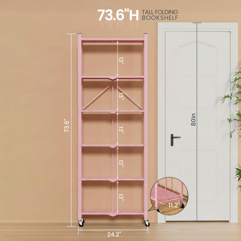 Bibliothèque pliante de 73,6 pouces, Rose