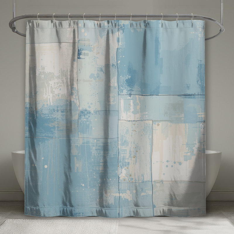 Rideaux de douche patchwork bleu abstrait très longs, L 70 po x H 93 po