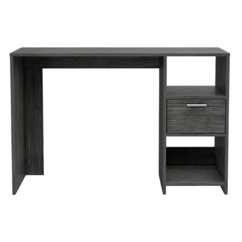 Bureau d'ordinateur avec 1 tiroir et 2 tablettes de rangement ouvertes, Gris