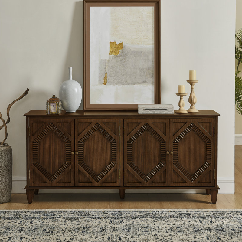 Buffet 65,2 "en bois rétro avec rangement, Noyer