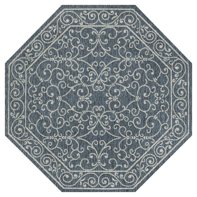 Hagerman Vintage Filigree Textured Weave Teal/Gray Indoor/Outdoor Rug