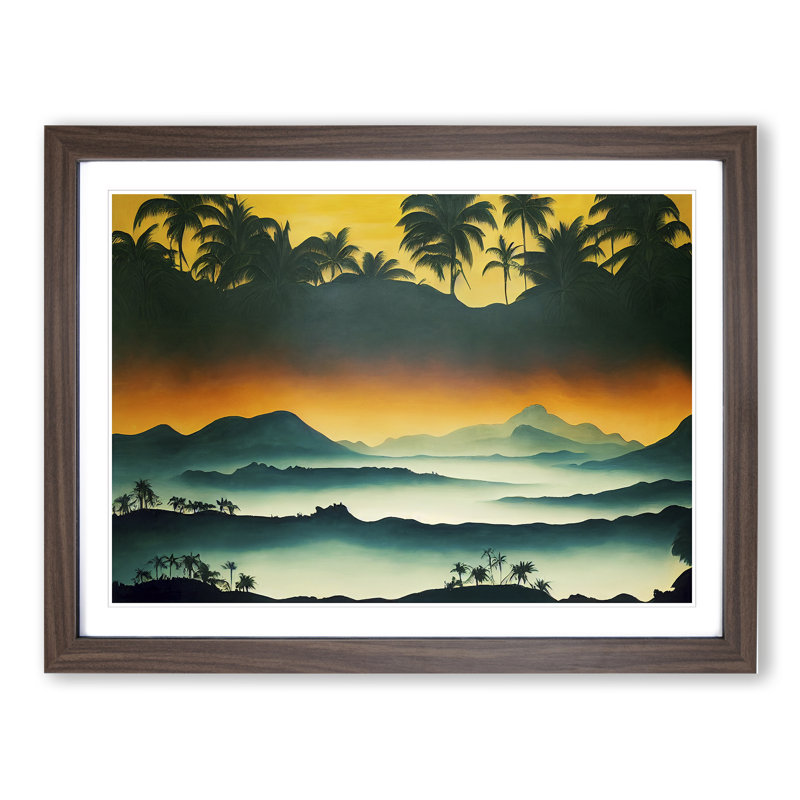 Tropical Mountain Landscape - Framed Print, 46cm H x 64cm W x 2cm D, Walnut