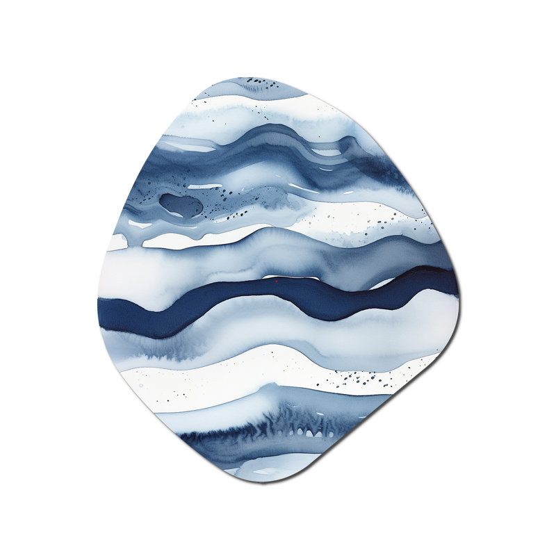 «Abstract Classic Blue Waves III - Fractals», art mural asymétrique en métal, reproduction d'art en métal de forme irrégulière bleue
