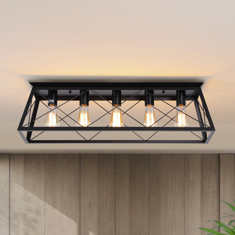  Arden Farmhouse Rectangular Flush Mount Ceiling Light, Matte Black