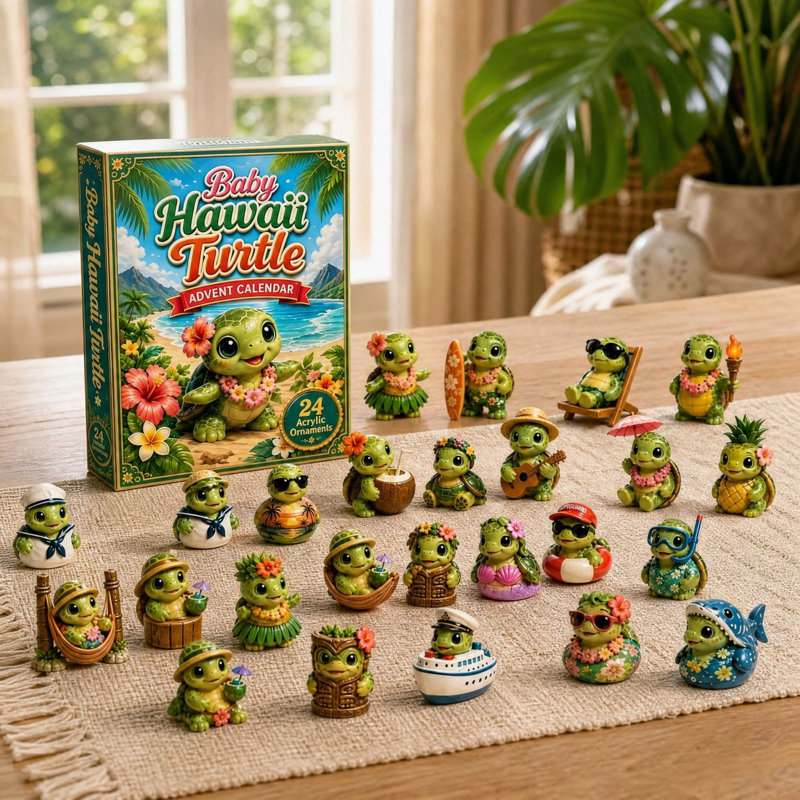 Calendrier de l'Avent Dage Apparel, coffret cadeau de 24 figurines sur le thème des tortues hawaïennes