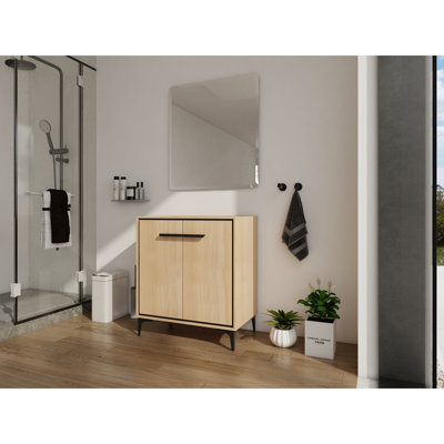 Base de meuble-lavabo 30 po sans lavabo supérieur, meuble-lavabo simple moderne avec 2 portes à fermeture douce, armoire de toilette autoportante en bois avec pieds en métal, chêne