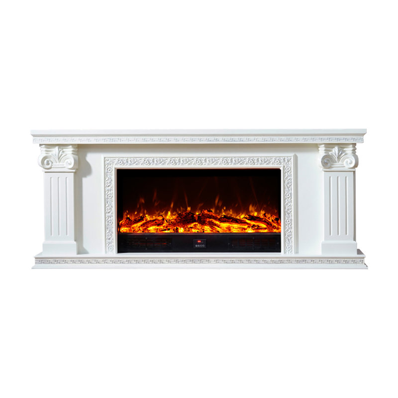 White Solid Wood Freestanding TV Cabinet Fireplace Heating