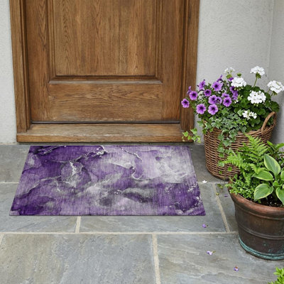 Tapis extérieur lavable antidérapant 2 pi x 3 pi gris et mauve