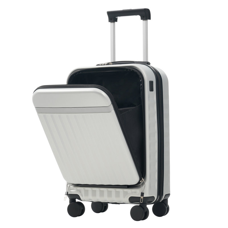 Ensemble de bagage à ouverture frontale 3 pièces, valise de transport rigide avec port USB, bagage extensible avec poignée et roulettes à verrou TSA
