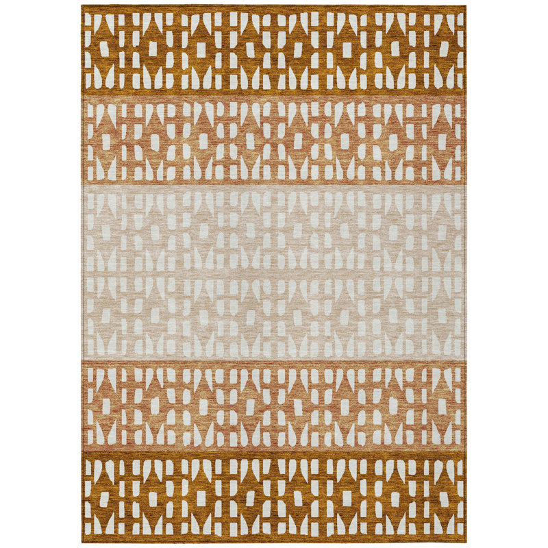 Tapis intérieur / extérieur géométrique lavable beige et ivoire Everette 5 pi x 8 pi Everette