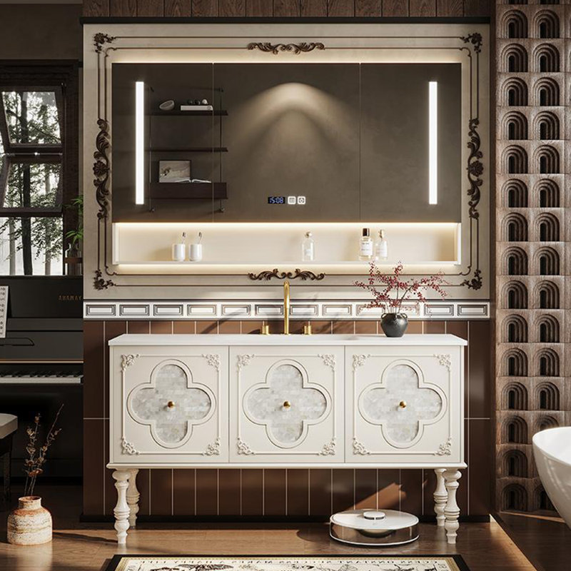 American-style fashionable bathroom cabinet, 47", Off-White