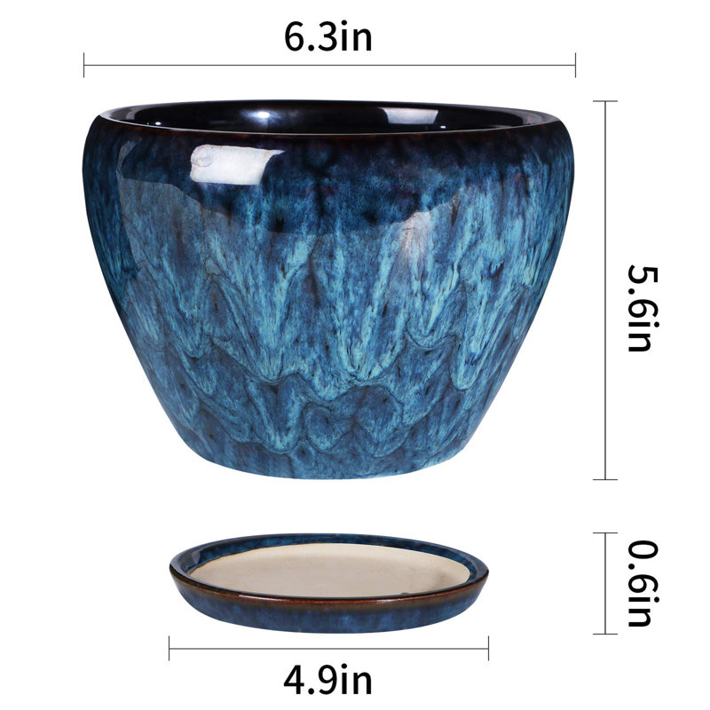 Ceramic Modern Glaze Succulent Planter Pot, 5.6" H x 6.3" W x 6.3" D