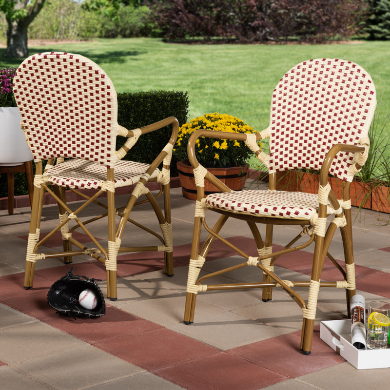 Chaise de patio empilable Bhrianna, Brun / beige / rouge