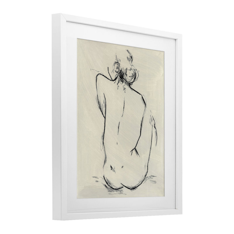 Nude Sitting Study Framed Print Under Glass, design by Chloe Elliot, 16" H x 13" W, Coastal White Under Glass Framed
