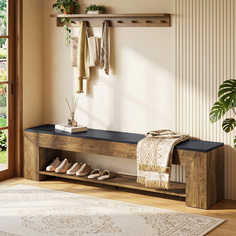 Banc d'entrée 71 po, banc à chaussures avec tablette de rangement 71 po