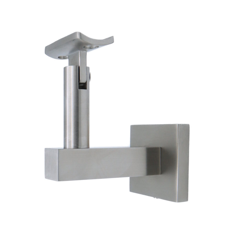 Glass Mount Handrail Bracket with Square Rose and Curved Plate, Satin Stainless Steel