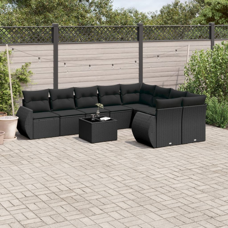  Ensemble de canapé de jardin en rotin PE grand modulaire noir, Noir, Noir