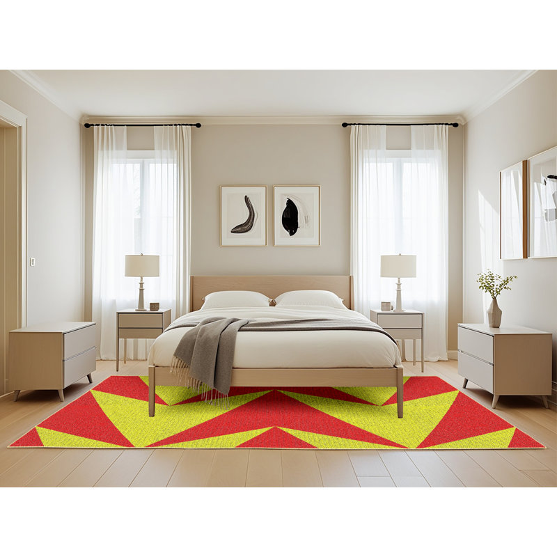 Tapis rouge / jaune à motif abstrait Marlene, Rectangle 5 pi x 8 pi