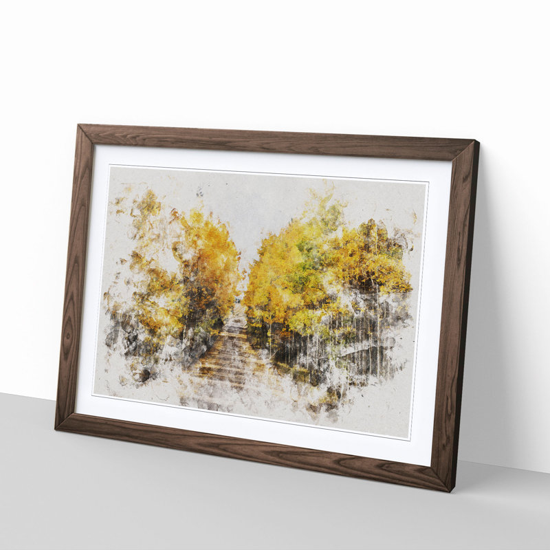 Road Through a Yellow Forest - Picture Frame Painting Print, Walnut Framed, 33cm H x 45cm W x 2cm D
