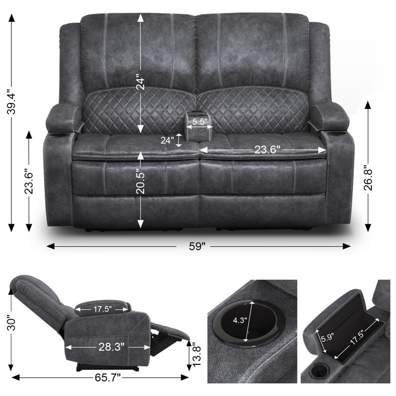 Loveseat Recliner Sofa, Loveseat with Removable Armrest, USB Ports, Cup Holders, 2 seats