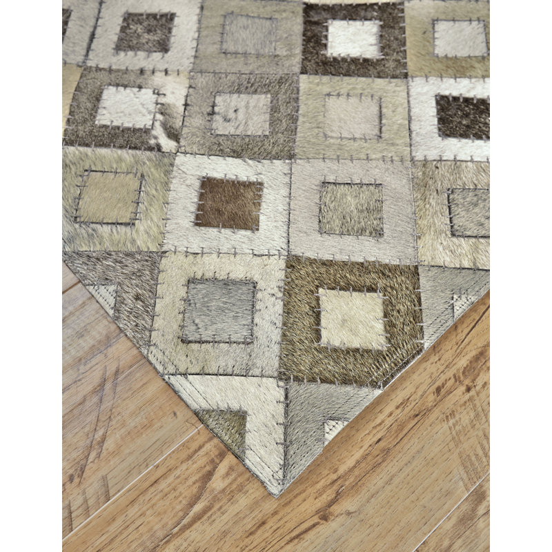 Cowhide Geometric Indoor Rug, Rectangle 2' x 3'