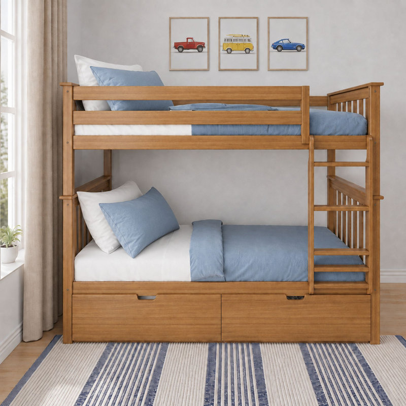 Lit superposé standard en bois massif Absecon, Pecan
