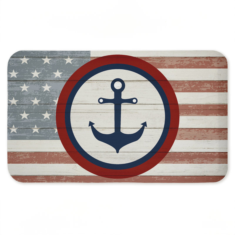 Tapis anti-fatigue imprimé drapeau nautique avec ancre, design par Kim Allen, 30 po x 18 po, Drapeau nautique avec ancre