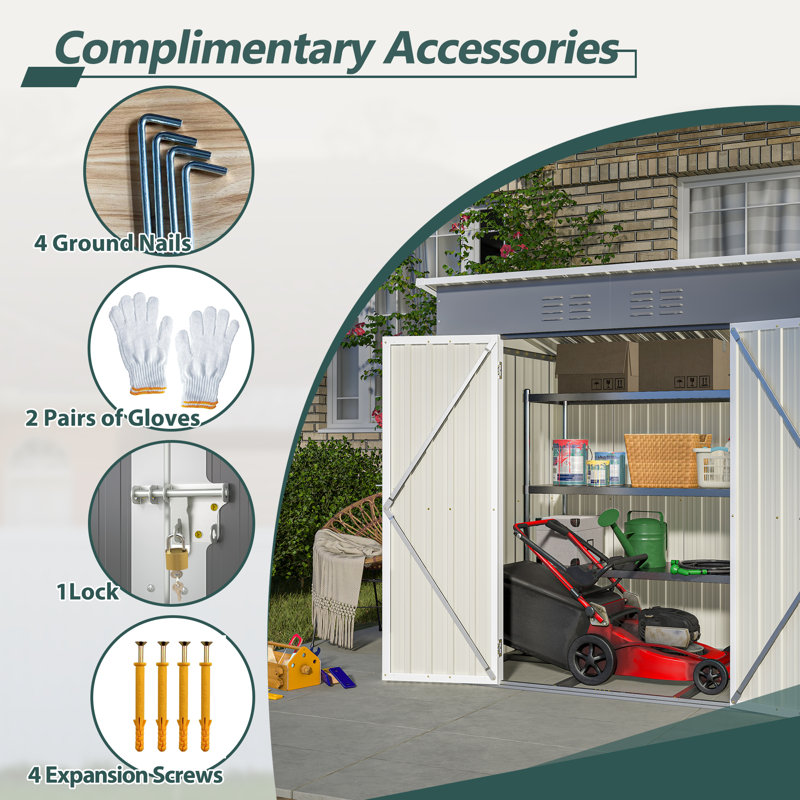 6 ft x 4 ft Gray Galvanized Steel Outdoor Storage Shed