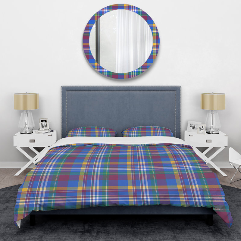 Tartan à carreaux bleu et vert - Ensemble de housse de couette abstrait - Microfibre de polyester