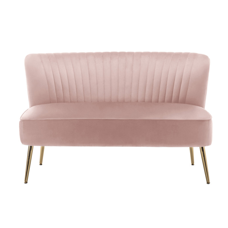 Delmon Velvet Loveseat with Gold Chrome Legs, Pink Velvet