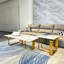Ensemble de tables basses modernes Modern avec plateau en pierre frittée, structure en métal doré, pour chambre à coucher, salon