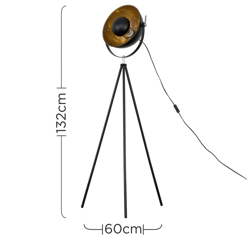 Kerns 132cm Black Tripod Floor Lamp, LED Bulb
