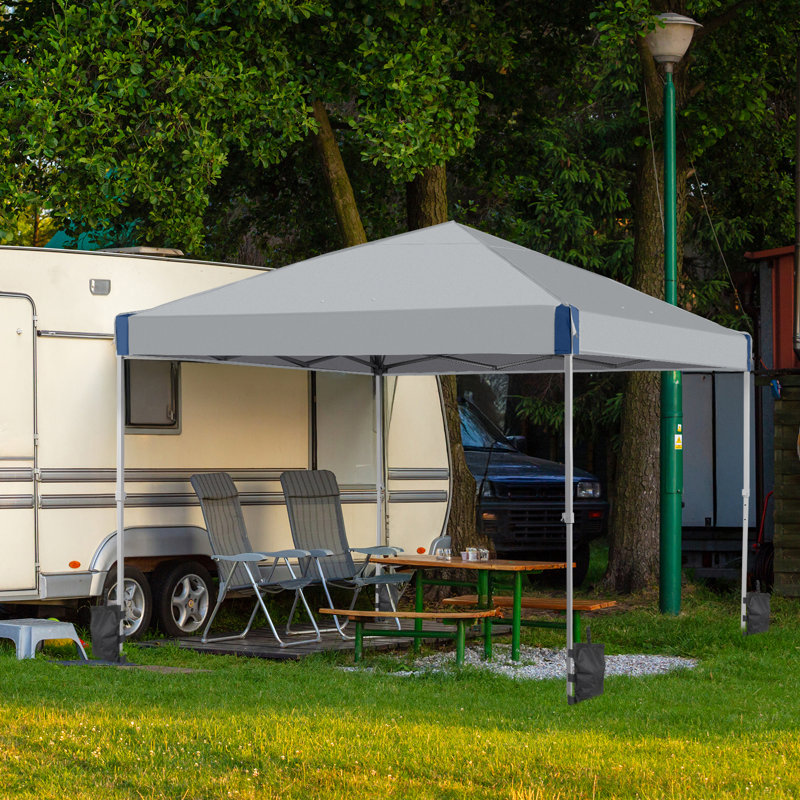 Iron Pop-up Canopy with Removable Mesh Sidewalls and Roller Bag, Gray, 10 Ft. W x 10 Ft. D