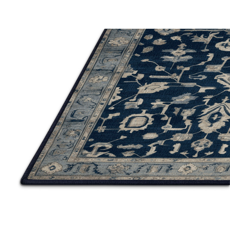 Machine Washable Overdyed Blue Area Rug, Rectangle 2' x 3'
