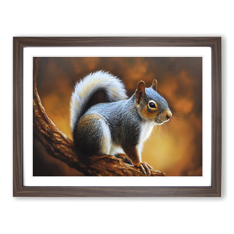 Autumn Squirrel - Single Picture Frame Print, 34cm H x 46cm W x 2cm D, Walnut Framed